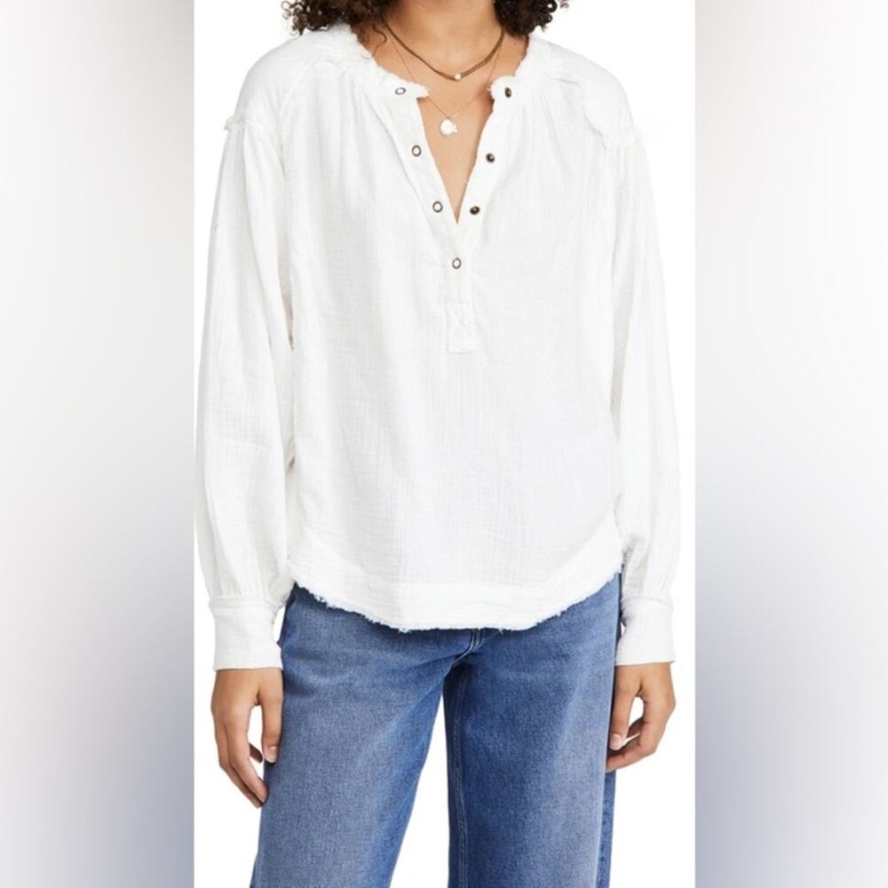 NWT Free People Beach‎ Day Pullover In Ivory Oversized Gauze Cotton White